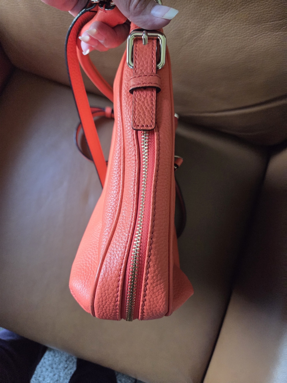 Kate Spade New York Coral Pebbled Crossbody Bag Medium Zip Gold Hardware - Picture 6 of 7